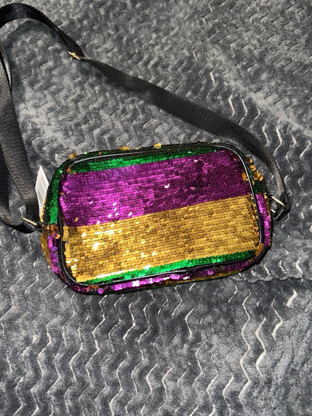 NWT Mardi Gras Sequin Crossbody Bag in Purple, Gold & Green